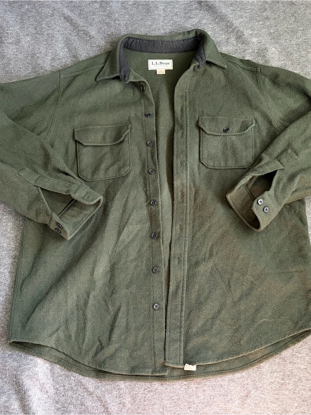 VINTAGE LL Bean Shirt Mens 2XL tall green Wool mix Long Sleeve Button Up USA